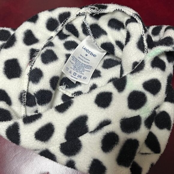 Lands' End White w/Black Spots Dalmatian Fleece Winter Hat w/Ties Pink Bow Med - Picture 14 of 16